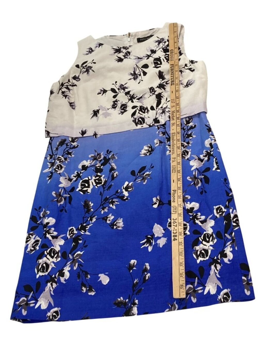 Ivanka Trump Floral Linen Layered Sheath Dress 14 Blue Ombre Feminine Romantic - Picture 10 of 12